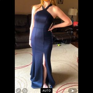Midnight Blue Glitter Halter and Slit Prom Dress SOLD